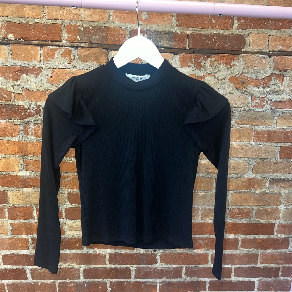 Sadie & Sage Tween Black Ruffle Long Sleeve Top.